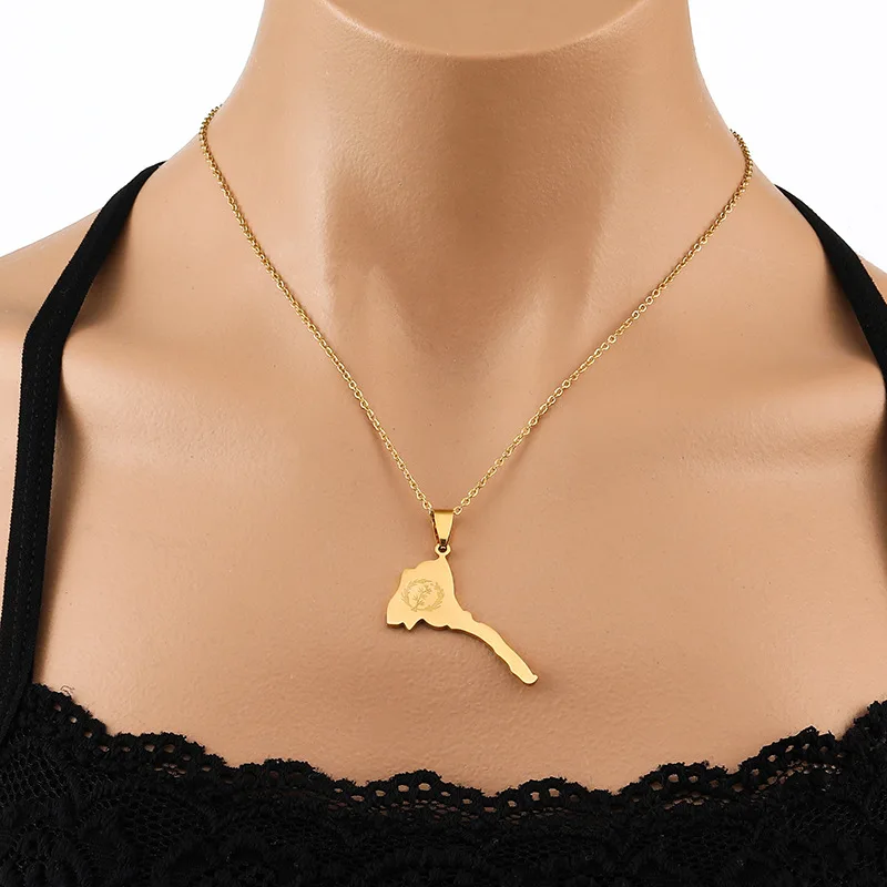 2022 New Style Punk Eritrea Symbol Hip Hop Necklace Silver Gold Pendant Necklace Retro Chain Stainless Steel Necklace for Men