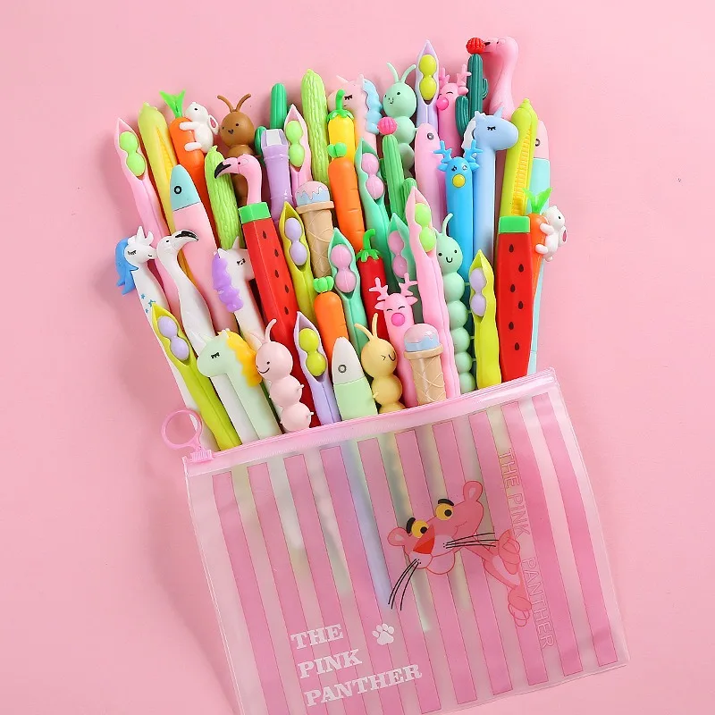 Cute Cartoon Styling Pen Girl Pink Neutral Pen Set Kawaii Pencil Bag School Transparent Pen Bag Stationery Box Set