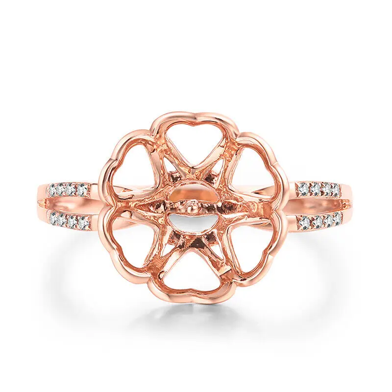 Fine Jewelry Natural Diamonds 0.1ct Solid 14K Rose Gold Flower Semi Mount Ring Pearl Mount For DIY Findings