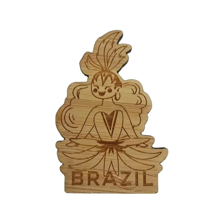 Customized creative Bamboo wood laser engraved USA landmark building souvenir fridge magnet