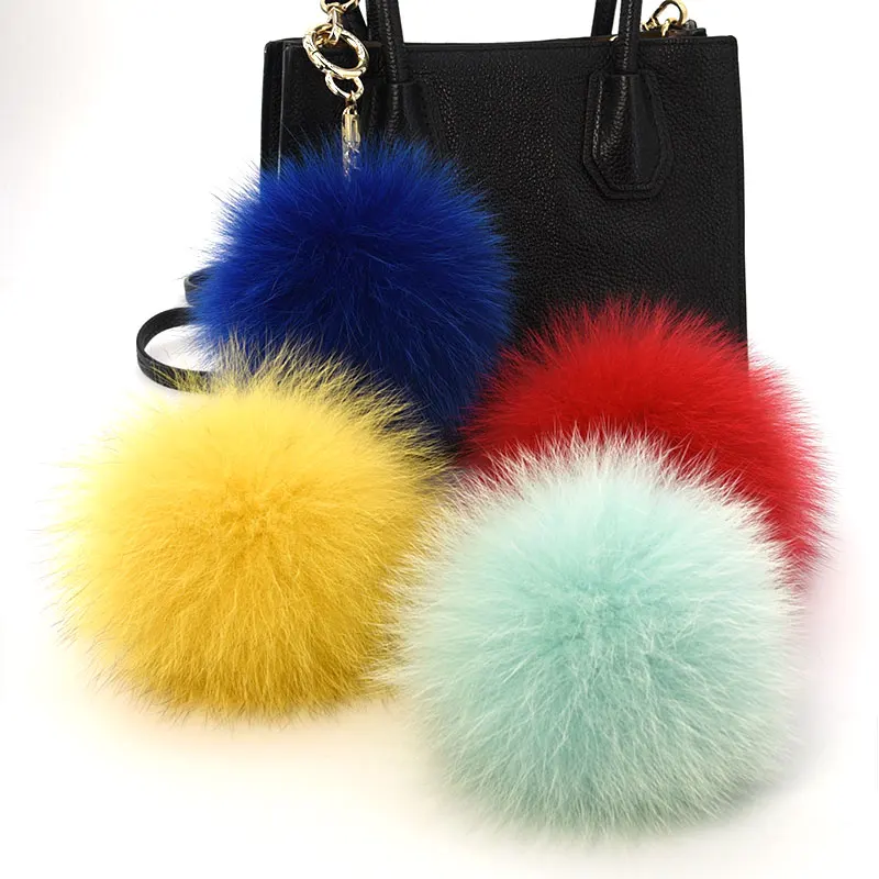 14cm Fashionable fox fur ball keychain/bag charm colorful fur pompoms