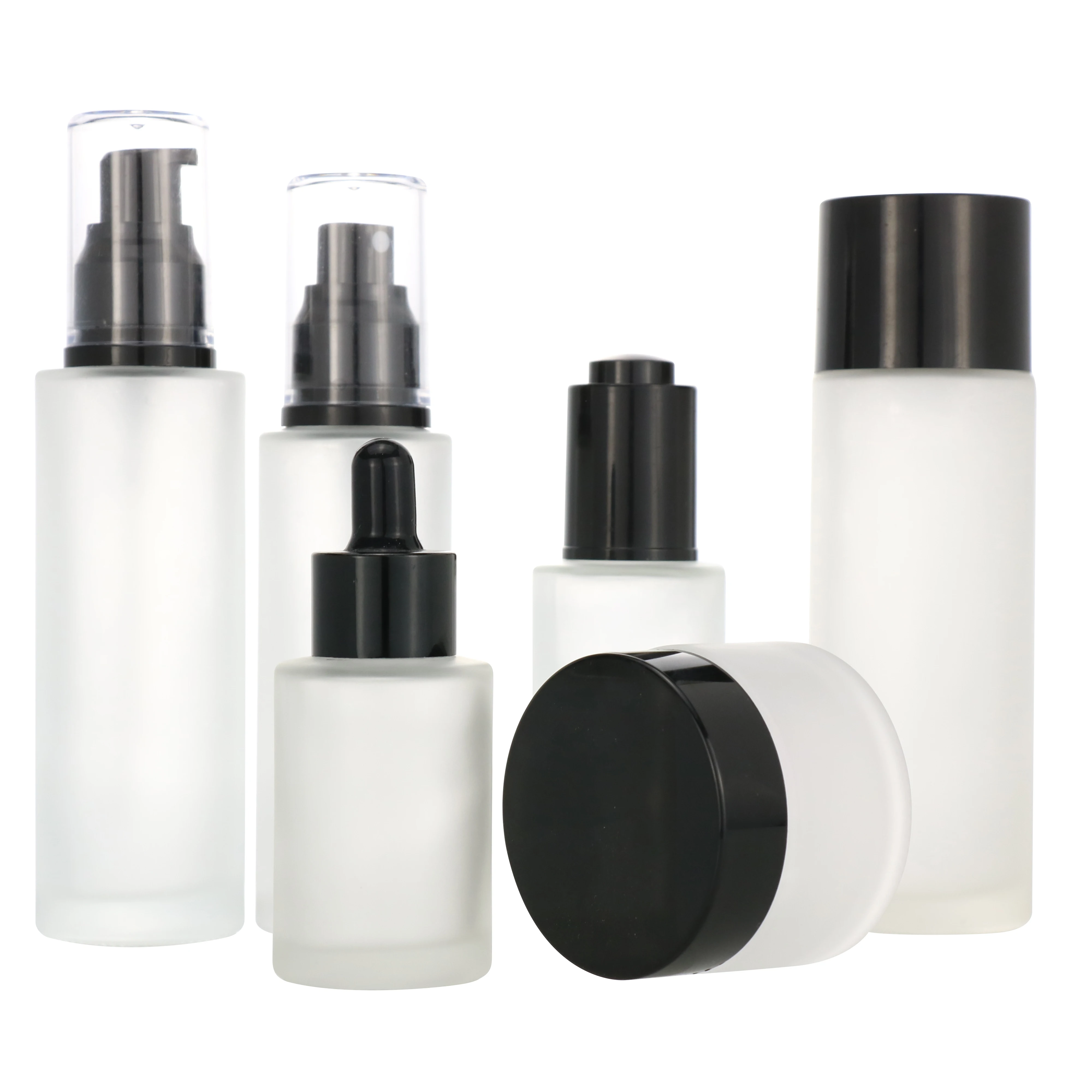 
30ml100ml120ml 30g50g Cosmetics packaging set frosted wood grain water transfer printing emulsion essential glass bottle set 