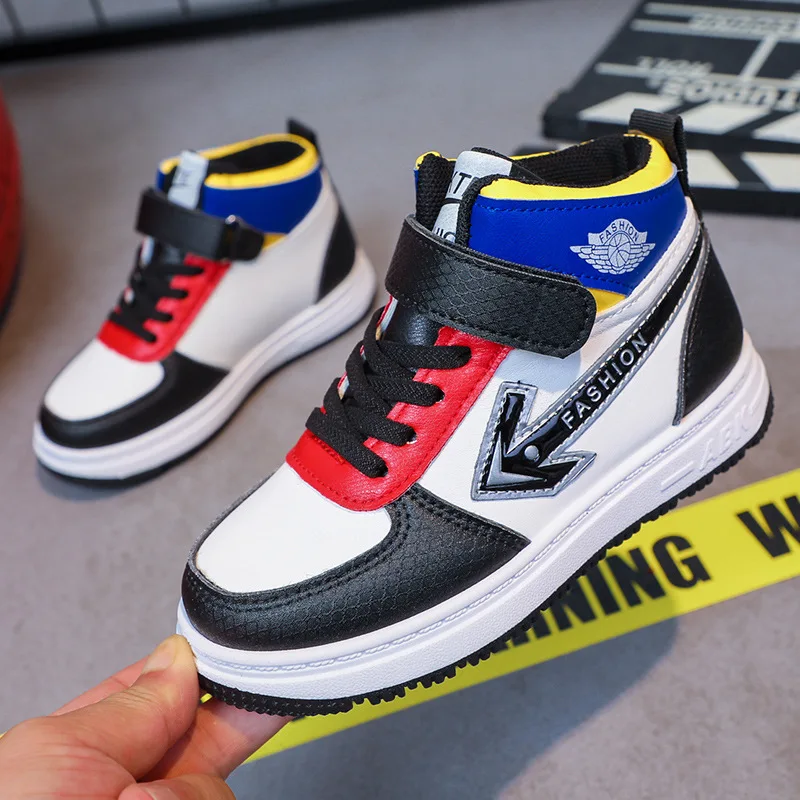 wholesale leather high top designer sneaker children school walking shoes boys casual sport shoes for daily life