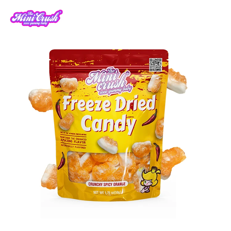 Distributor Preferred Freeze dried gummy candies orange flavours dehydrated candy sweet crunch spicy freeze-dried candy