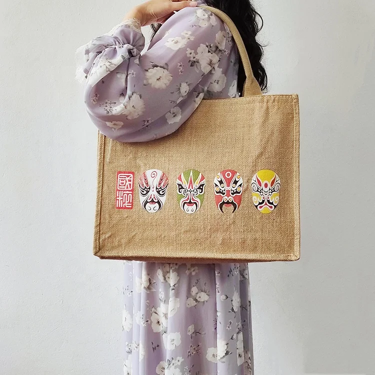 Custom Logo Eco Reusable Cloth Carrying Tote laminated PVC coated Gift grocery brown jute tote bag