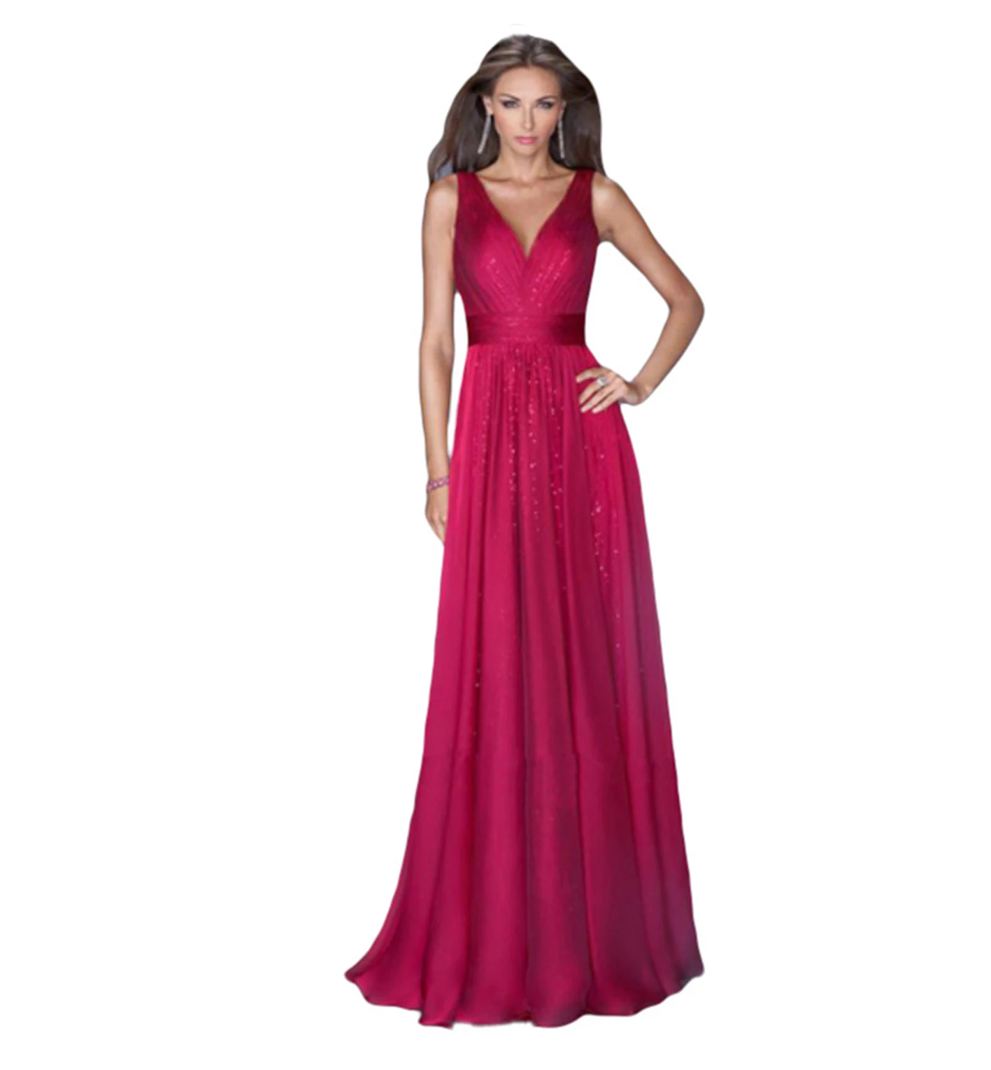 Hot Sale New Elegant Beaded Sleeveless Party Bridesmaid Prom Ball Gown Long Evening Dress