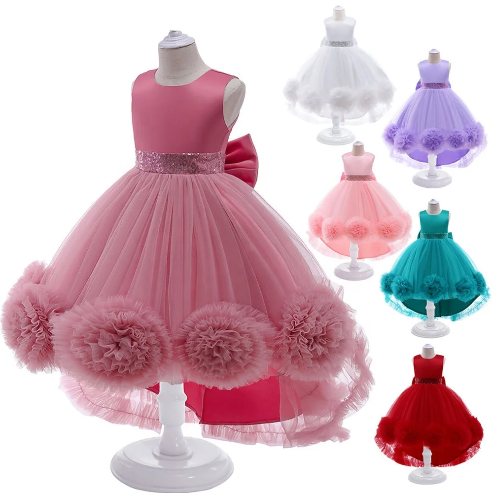 New Year Girls Lace Flower Christmas Princess Elegant Kids Trailing Dresses Baby Children Clothing Dress Party Costume Clothes