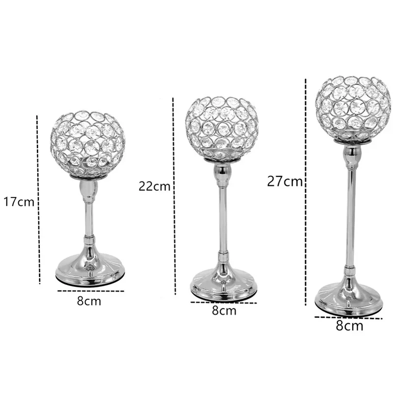 Home Decor Gold Glass Candlestick Stand Silver Metal Crystal Candle Holders For Wedding Table