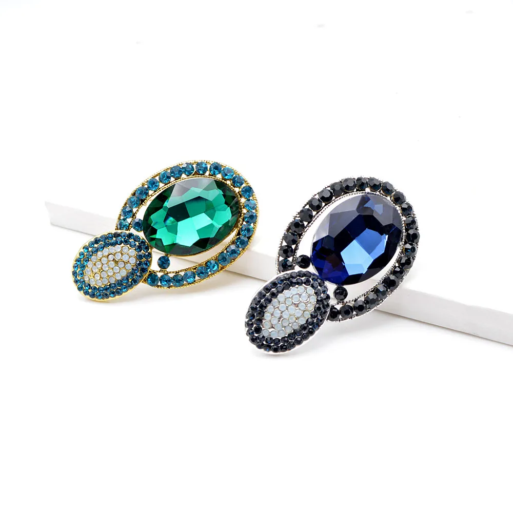 3 Colors Available Large Round Crystal Brooches For Women Fashion Vintage Pin Wedding Accessories High Quality