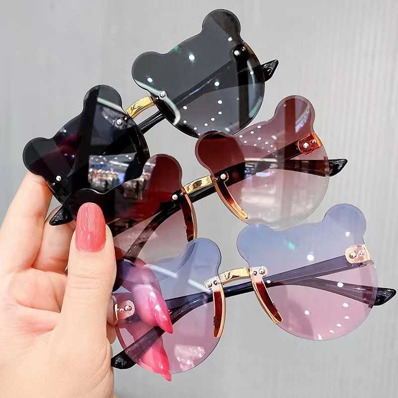 2022 Cartoon Children Jelly Colorful Gradient Ocean Sunglasses Cat Ears Boys Girls Rimless Kids Sun Glasses