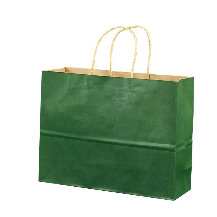 Custom Design Colorful Compostable Cut Handle Restaurant Food Takeaway Packaging Shopping Tote Kraft Paper Bag