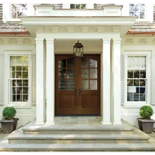 American Villa Front Entrance Wooden Glass French Exterior Wood Design Entry Main Exterior Doors