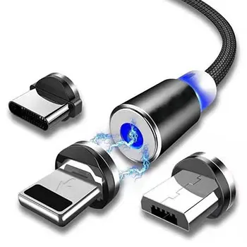 
New Product Usb Cable Nylon Braided Led Magnetic Micro Usb Type C Charging Cable Cheap Oem Factory Wholesale 3 In 1 Data Line 