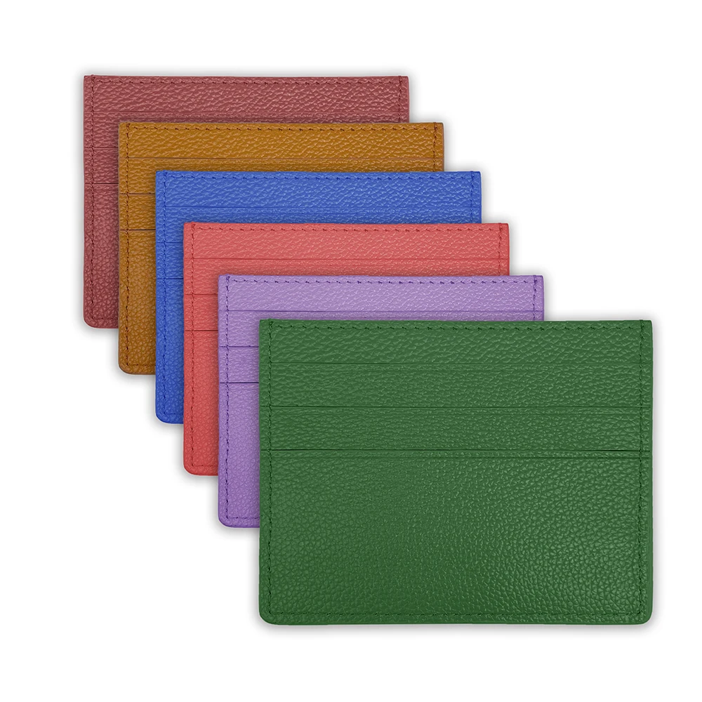 Top Grain Genuine Pebble Litchi Leather Customize Personalized credit card Slim Custom wallet tarjeteros Leather Cardholders