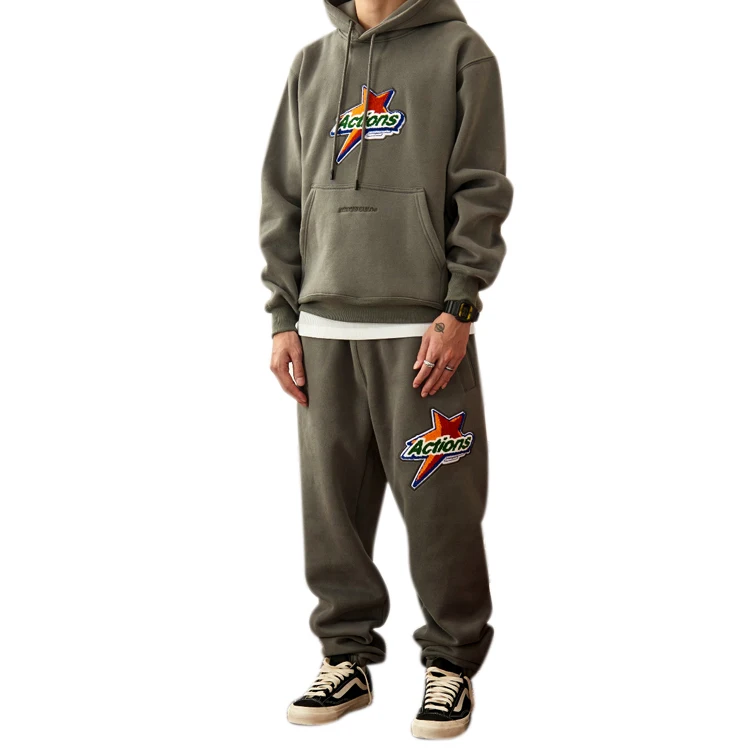 Custom Logo Sweatsuit Men Slim Fit Chenille Embroidery Hoodies Tracksuits