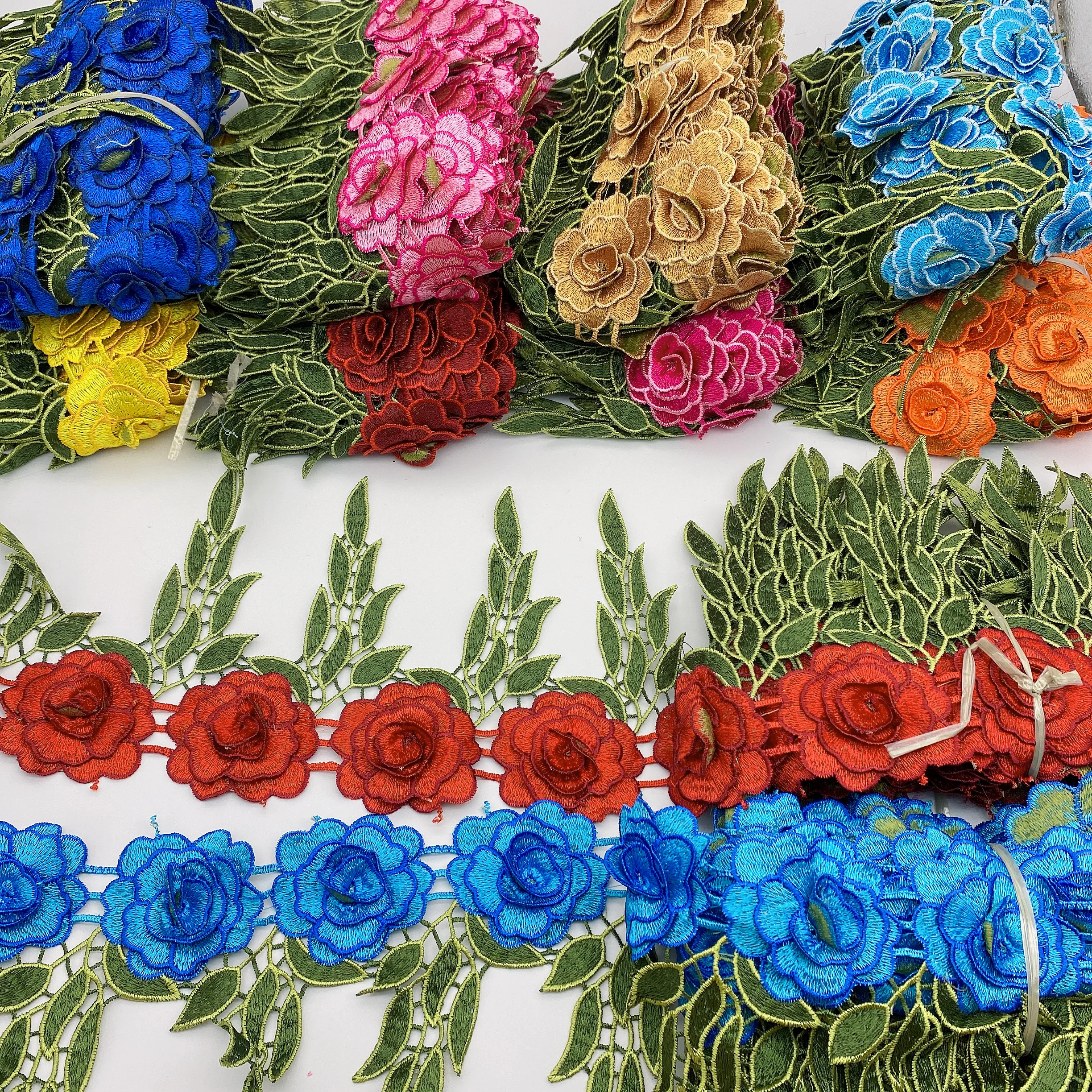 Clothing lace accessories multicolor embroidery water soluble lace border hem lace for garment