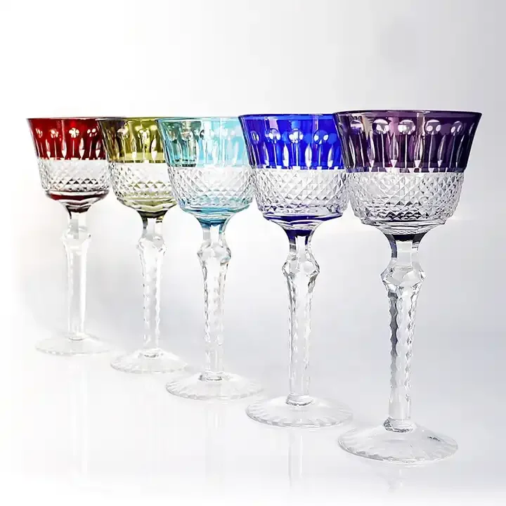 Customized Luxury White Red Wine Lead-free Crystal Glass Belt Striped Goblets