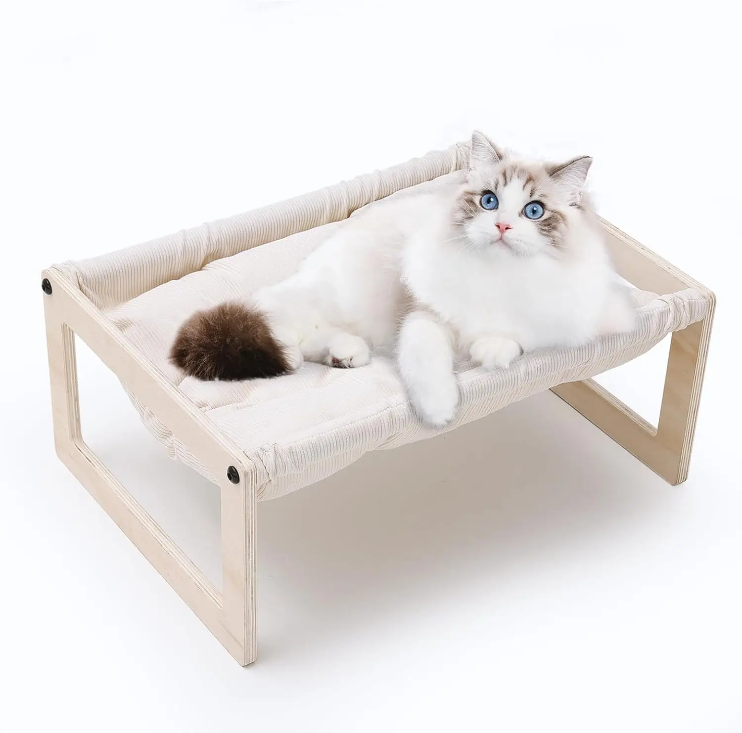 Elevated Wooden Pet Hammock: Breathable, Portable Cat Bed for Indoor/Outdoor Use