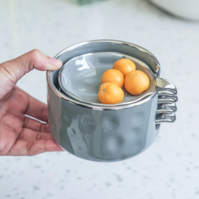 4pcs Set Luxury Ceramic Dipping Bowls Soy Sauce Dish  with Storage can