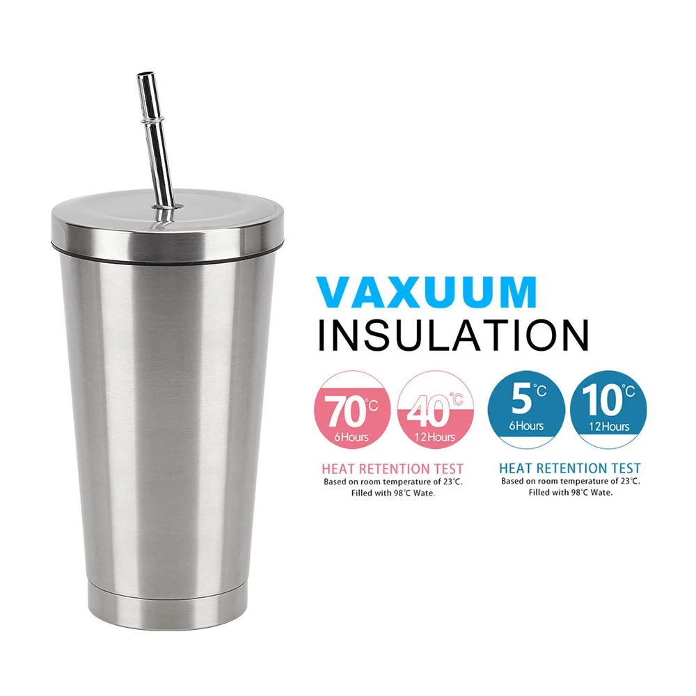 Custom Logo 17 oz Double Walled Stainless Steel Sublimation Inusulated Travel Juice Drink Tumbler With Straw