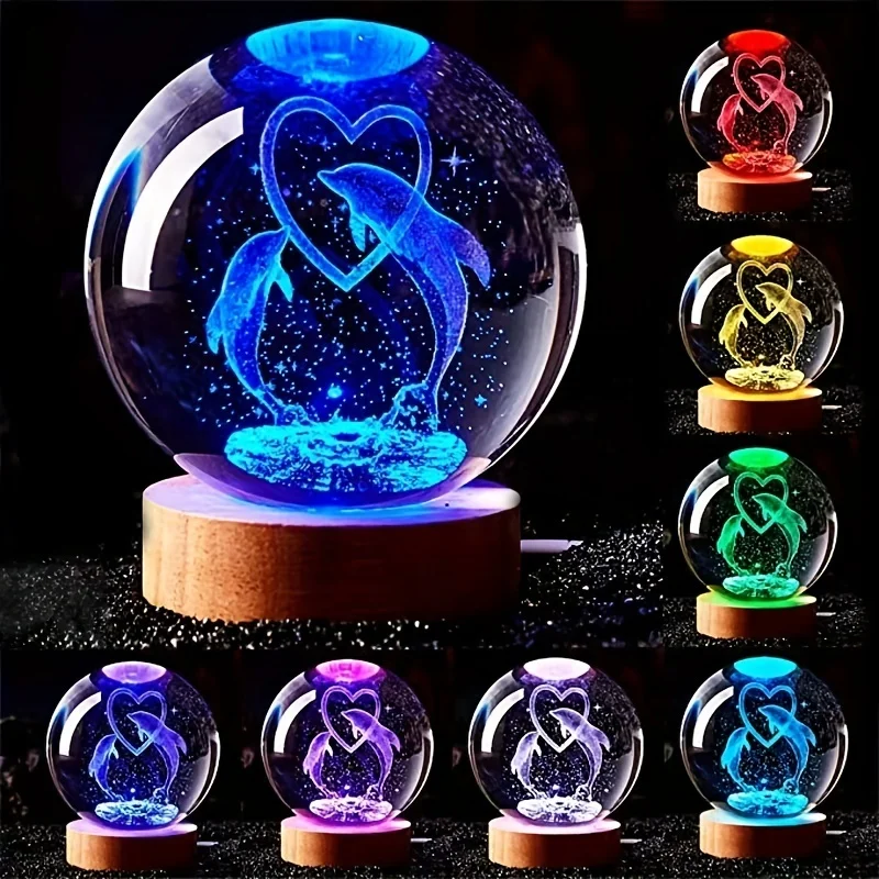 DIY Custom 3D Art Crystal Ball Night Lamp Luminous Crystal Ball Decoration Solar System Led Night Lights Luminous Creative Gifts