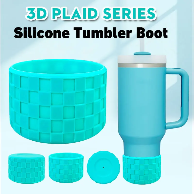 3D Checkered Textured Silicone Tumbler Boot for Tumbler Cup 30 oz 40 oz Anti-Slip Protective Water Bottle Sleeve