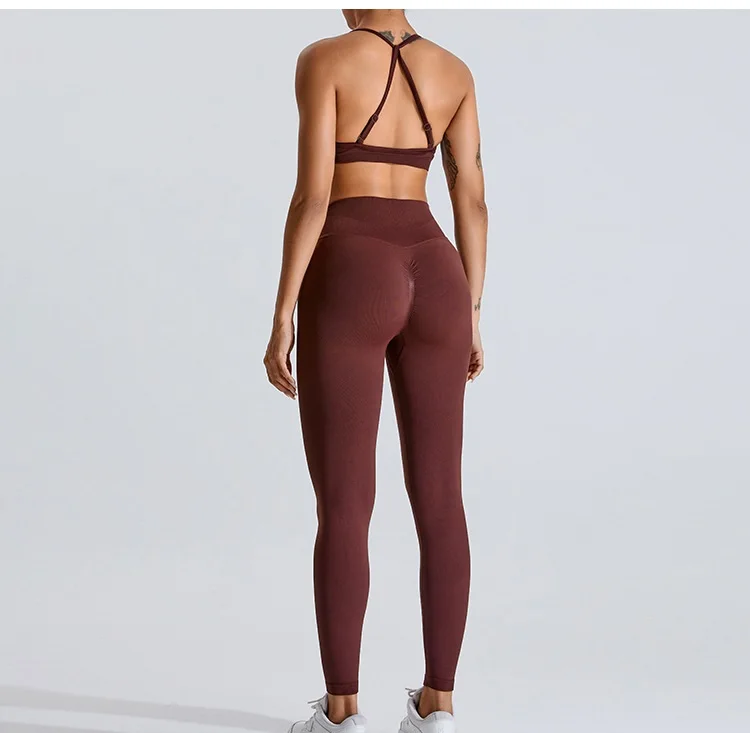 2024 New Arrival Women Seamless Rib Sportswear Active Gym Wear Scrunch Bra Fitness Clothing Wavy Waist Legging Yoga Wear Set