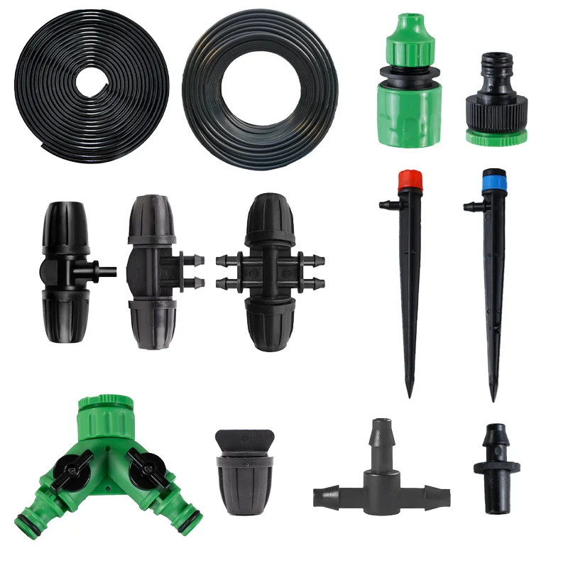 Drip Irrigation System   adjustable Drip Kit For garden, farmland  with Inserted Ground Stake Dripper, 8/11 tube 15 meters
