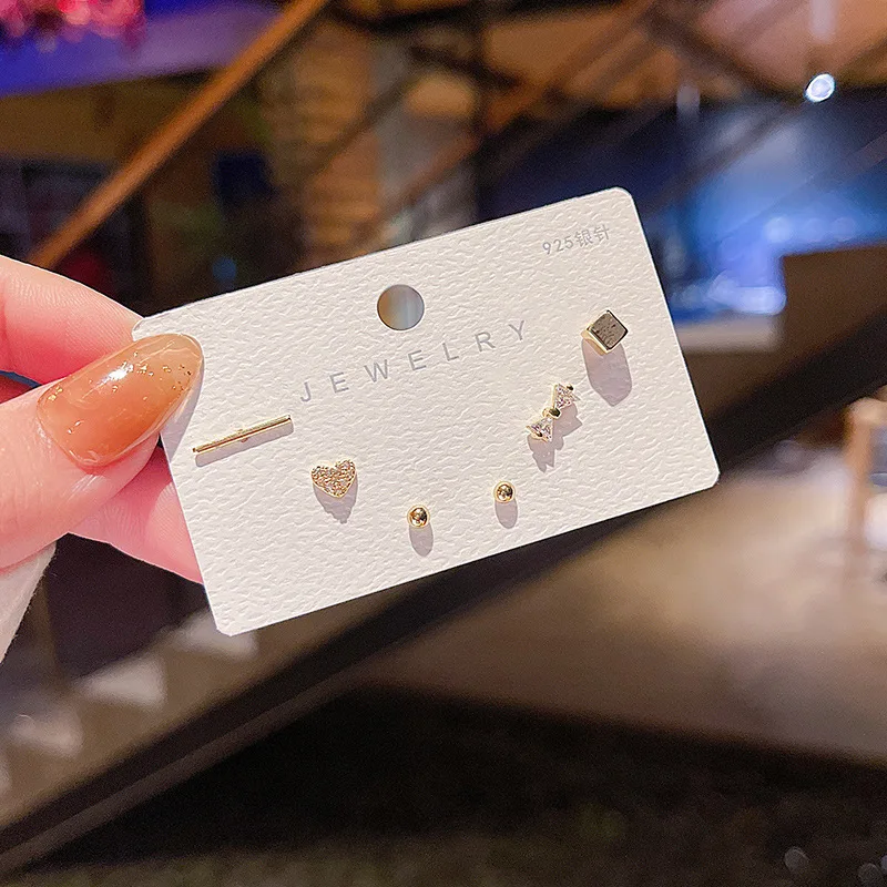 New Style Silver Needle Stud Earrings Set For  Girls Simple Cute Exquisite Mini Earrings Jewelry Gift Wholesale Direct Sales