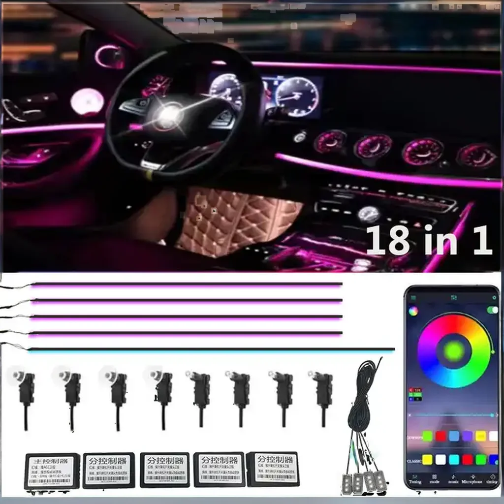 Kingshowstar Symphony 18/22 in 1 LED Ambient Light Flexible Optic Fiber Acrylic Strip 12V Car Accessory Foot Light