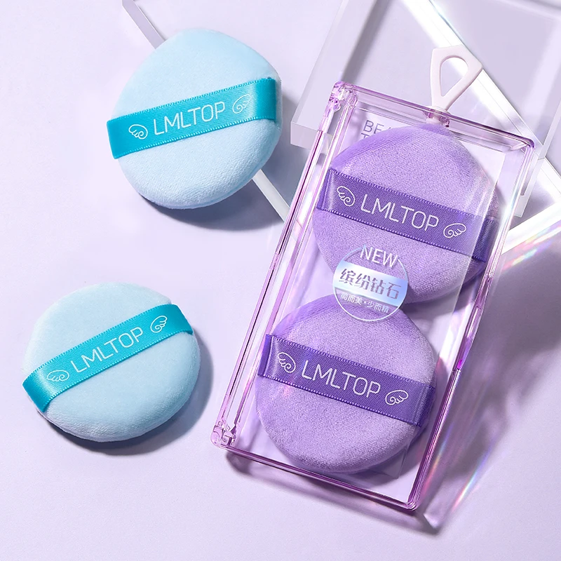 High Quality custom logo Make up Cosmetic Puff Loose Mineral Flocking Puff Soft Round Velvet Powder Puff Wholesale