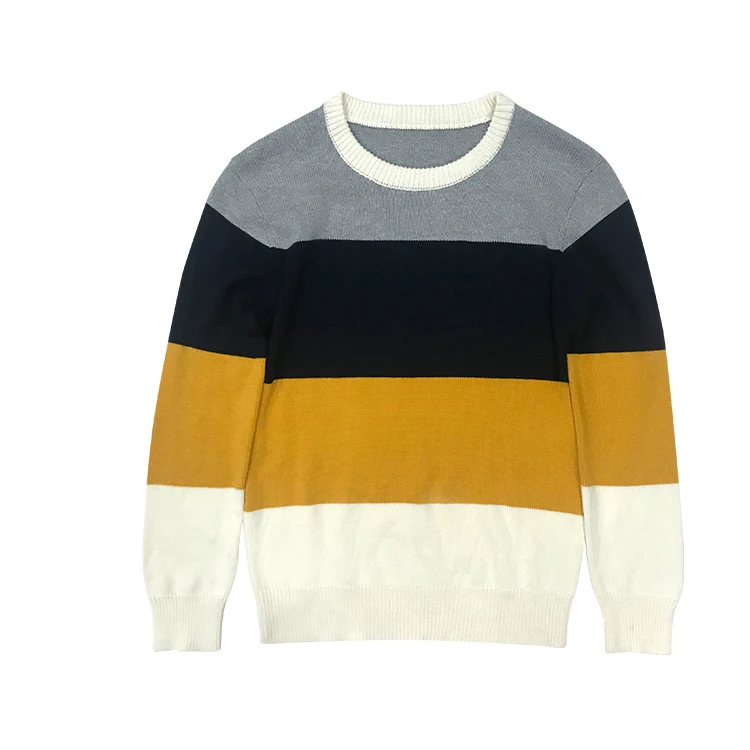 Autumn color block sweaters Pullover knitwear Cotton Knitted Striped  Men Sweaters