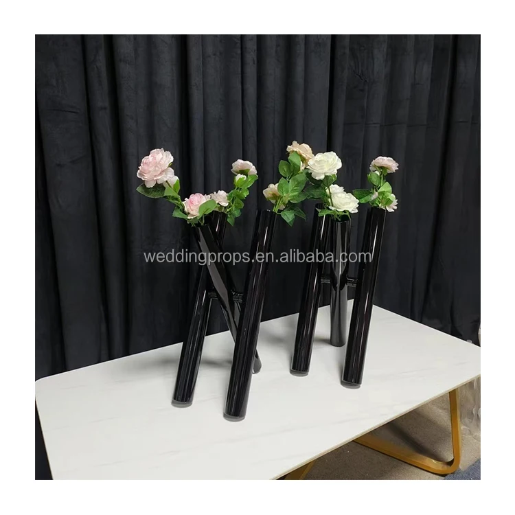 New Design Black Color Wedding Centerpieces 3 Glass Cylinder Set Vase For Table Decoration