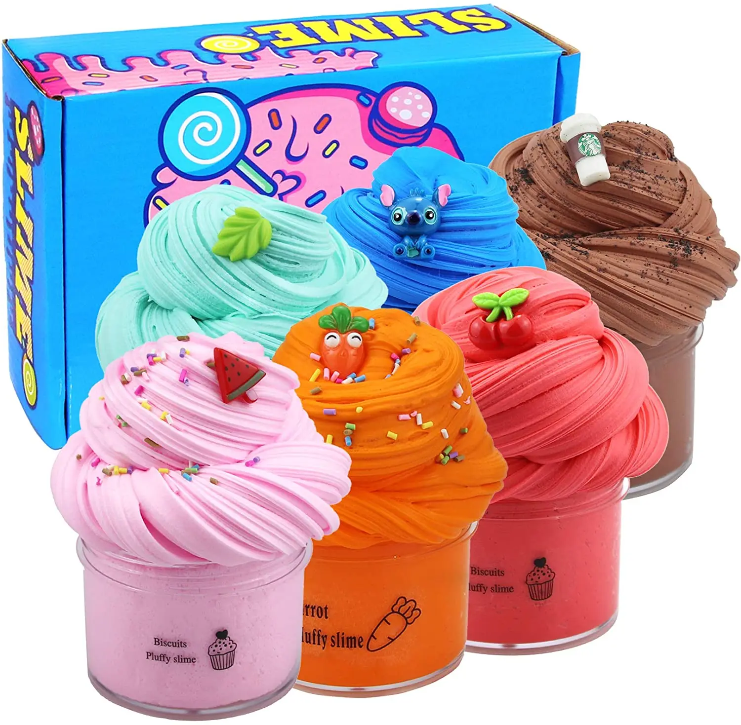 6 Pack Butter Slime Kit Super Soft Non-Sticky and No-Toxic DFluffy sweet smell foam Slime Toy for Kids