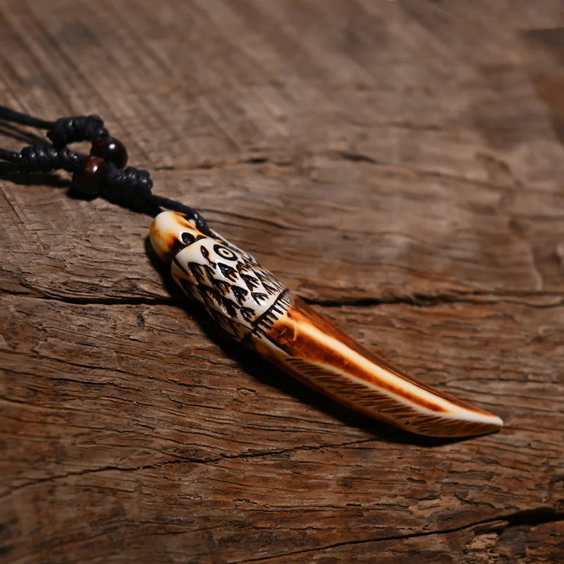 FX045 Imitation ivory necklace Primitive tribal totem pendant eagle Choker Retro Jewelry style Yak Bone necklace Amulet Gift