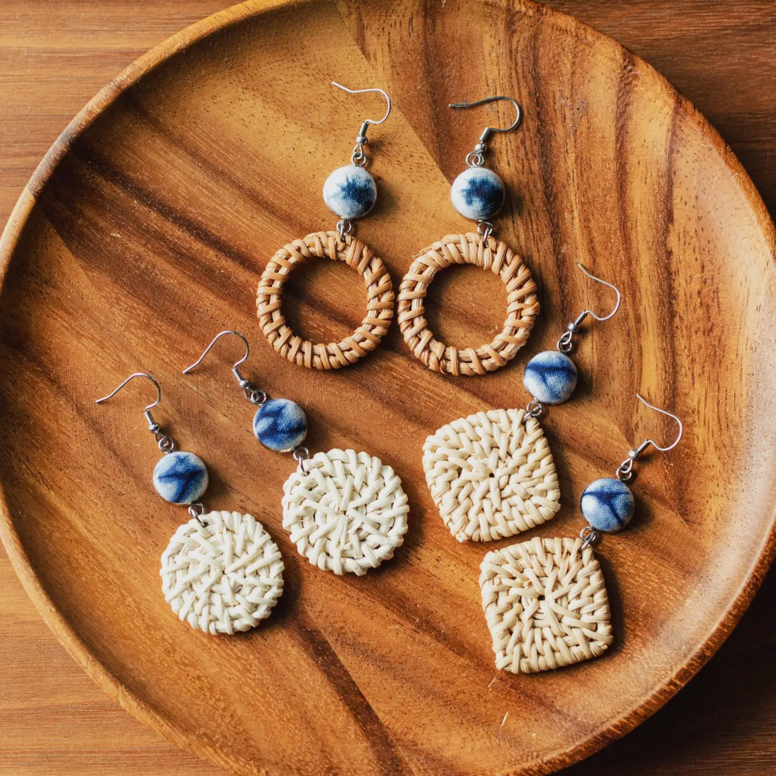 2025 Style Handmade Wooden Weave Bamboo Hoop Earrings Korea Rattan Earrings For Women Birthday Party Gift