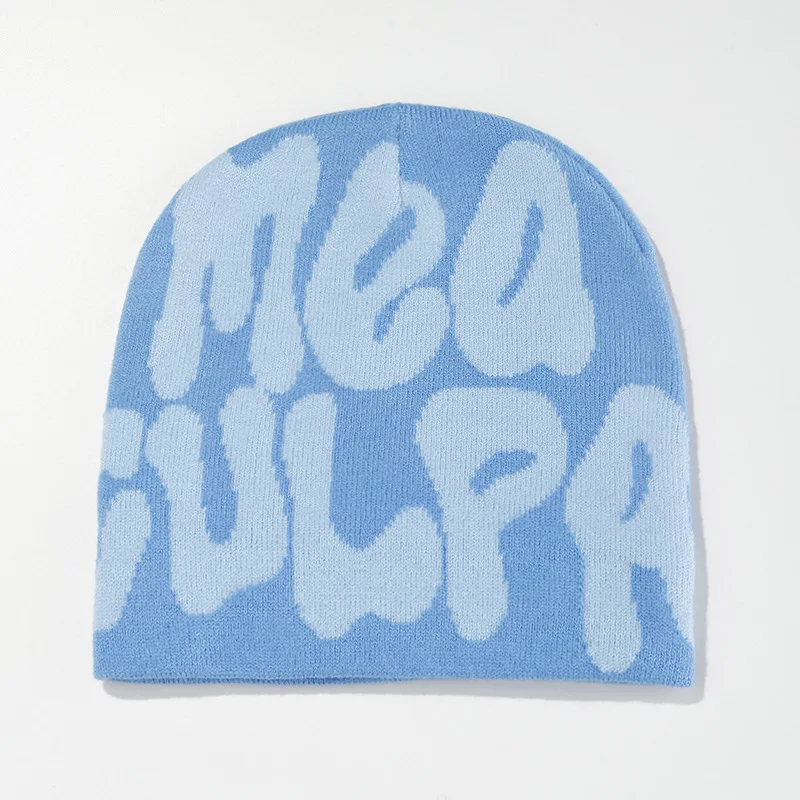 New Design Custom  With Logo Y2K Beenies Acrylic High Quality Knit Premium Cashmere Wool Mea Culpa Jacquard Mohair Beanie