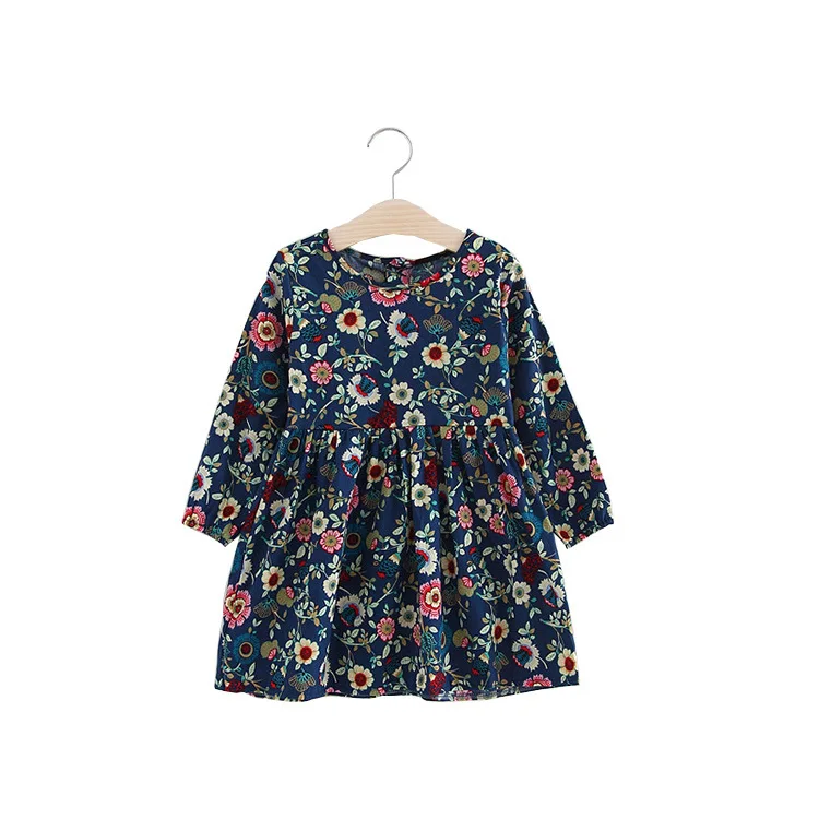 Винтажная детская одежда с цветочным принтом для девочек хлопковые платья с длинным рукавом для девочек