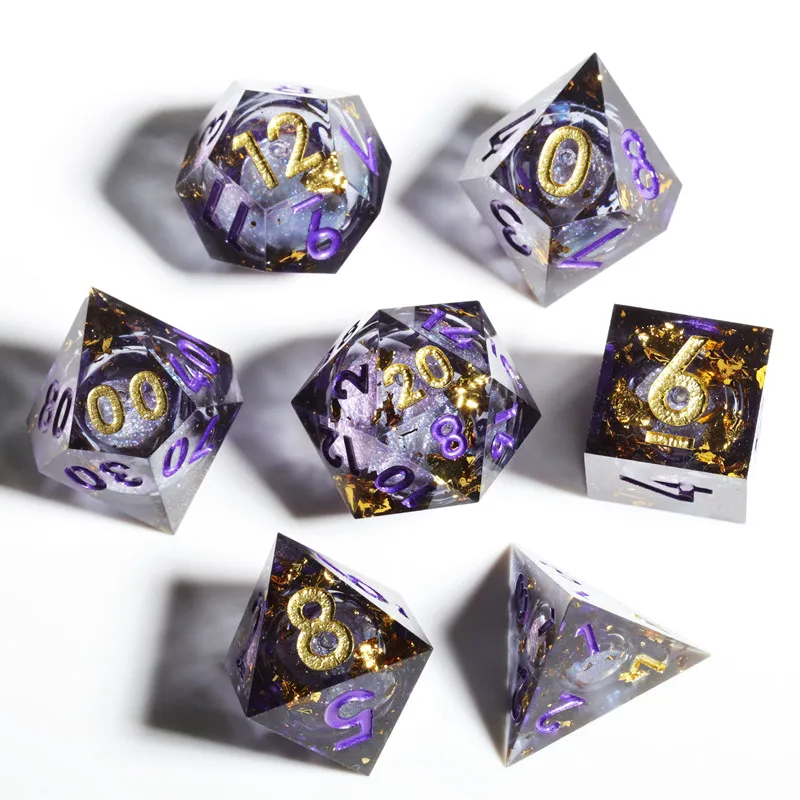Mini Planet Liquid Core Dice Set DND Handmade Polyhedral Resin Dice with Sharp Edge Dragon and Dungeon RPG Roll Dice 7pcs/set