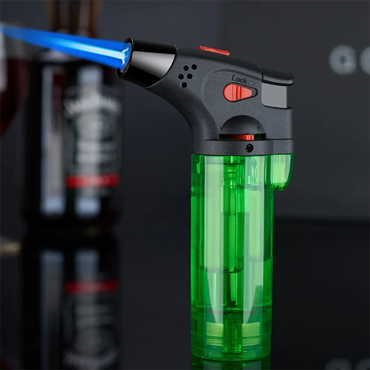 Moxibustion cigar special spray gun lighter lock fire elbow transparent plastic welding gun straight into windproof lighter