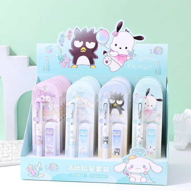 Kawaii Snario 24pcs/Box Propelling Pencil Lead Set Cute Kuromi Melody Cinnamoroll Pencil Set School Students Stationery Gift