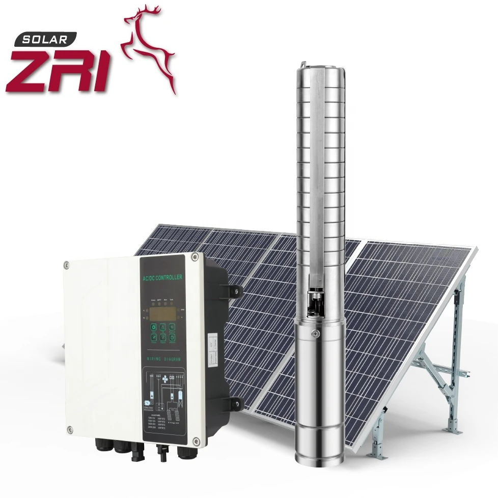 ZRI 3 дюйма 200 м 2 Hp AC DC гибридные водяные насосы солнечная панель Погружной Солнечный водяной насос для сельского хозяйства