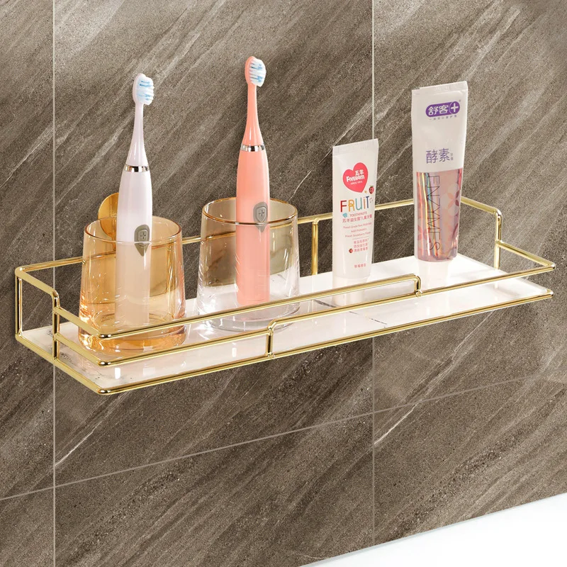 Bathroom Shelf Gold Modern Luxury Nordic Storage Rack Furniture Glass Metal Mounted Floating Wall Bathroom Shelves For Wall