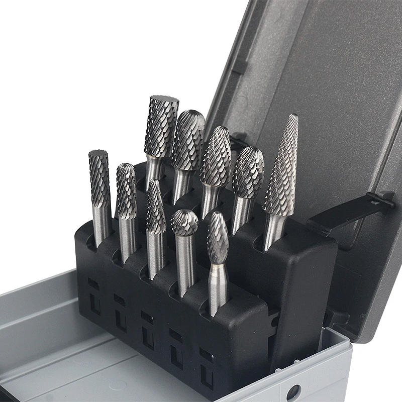 Wanya Tools 6.35mm 1/4 Inch 10pcs Standard Tungsten Solid Metal Grinding Rotary Carbide Burr Set