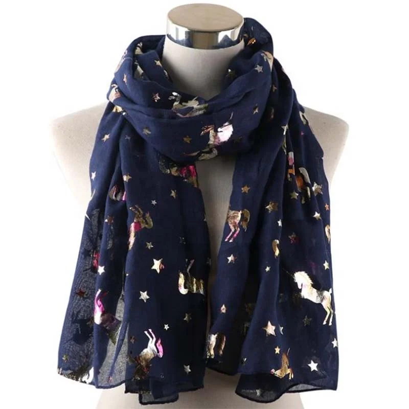 latest colorful unicorn style polyester printed scarf for women