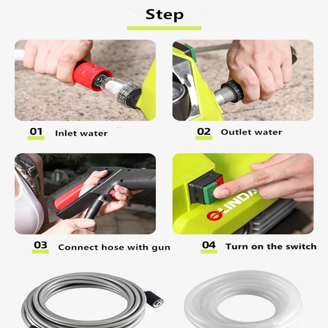 Powerful Electric With Hose Reel 4 Quick Connect Nozzles Soap Tank Wash High Pressure Washer Machine 70bar Max. Pressure OLD501