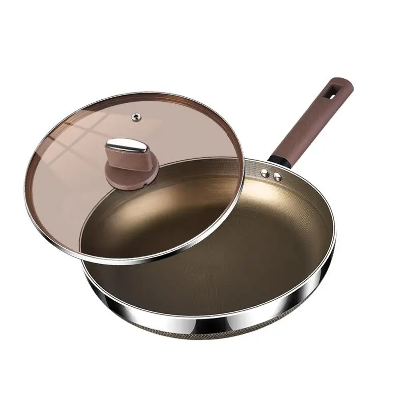 Flat bottomed pan without coating household use with titanium non stick pan fried egg steak frying pan