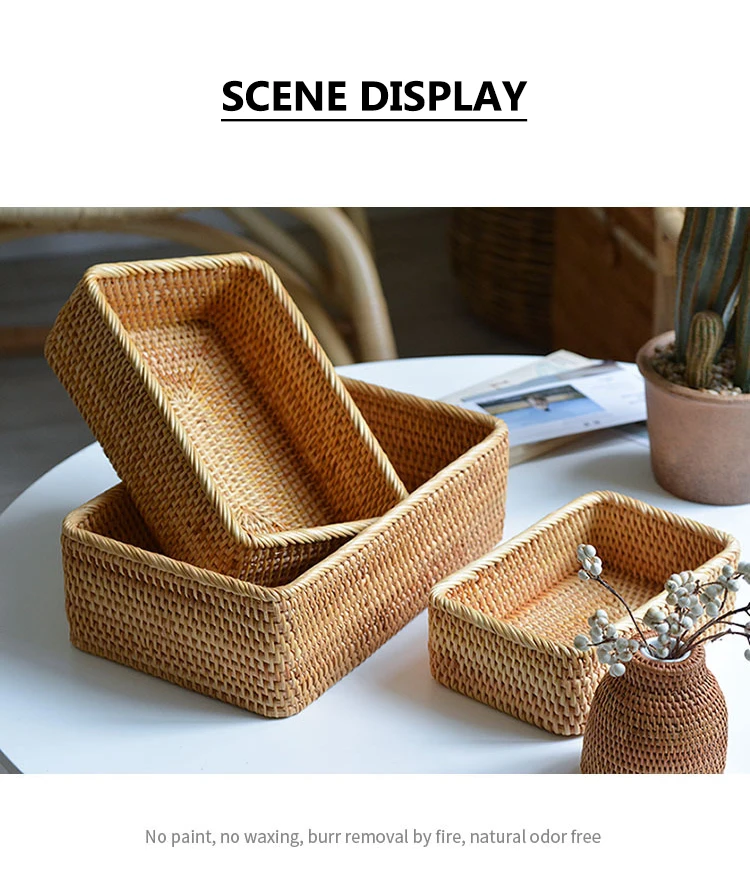 Robben Fruit Vine Bread Home Decoration Handmade Rectangular Weaving Wicker Storage Basket 0