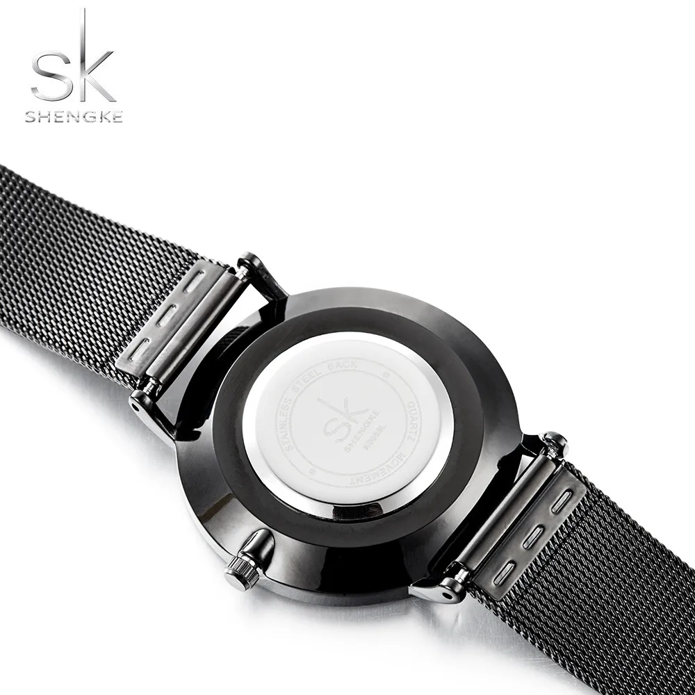 Часы наручные SHENGKE K0059L женские кварцевые крутые черные с крышкой из