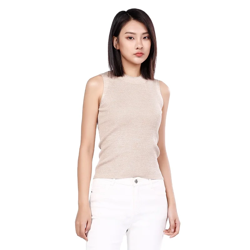 Unique Design ladies round neck summer comfortable solid color vest merino sweater pure silk fabric